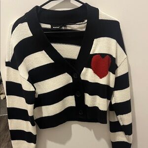 RD Style Black and White Cardigan with Red Heart